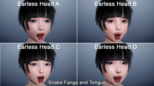Earless Heads with Fangs and Tongue Kinds